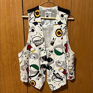 Max and Mabel pop art style vest vintage. Sz. L, Great cond.